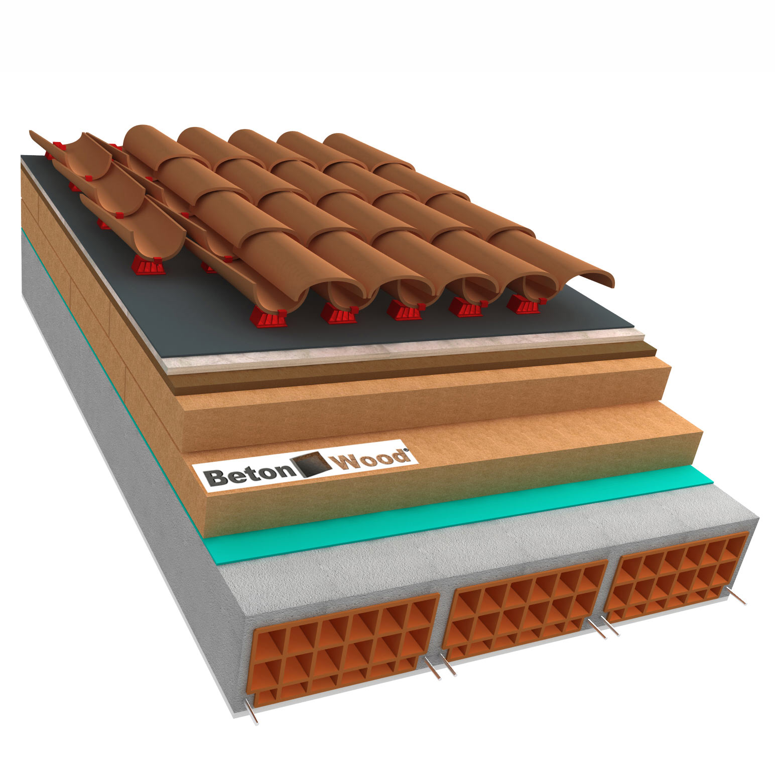 Tetto in fibra di legno, Bitumfiber e cementolegno su calcestruzzo